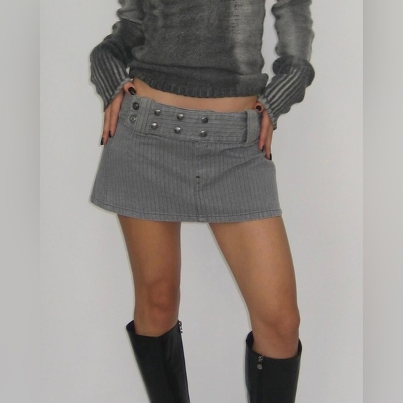 Diesel Vintage Denim Belt Wrap Mini Skirt Sz 29 Snap Button y2k Grunge Gray - Picture 1 of 8